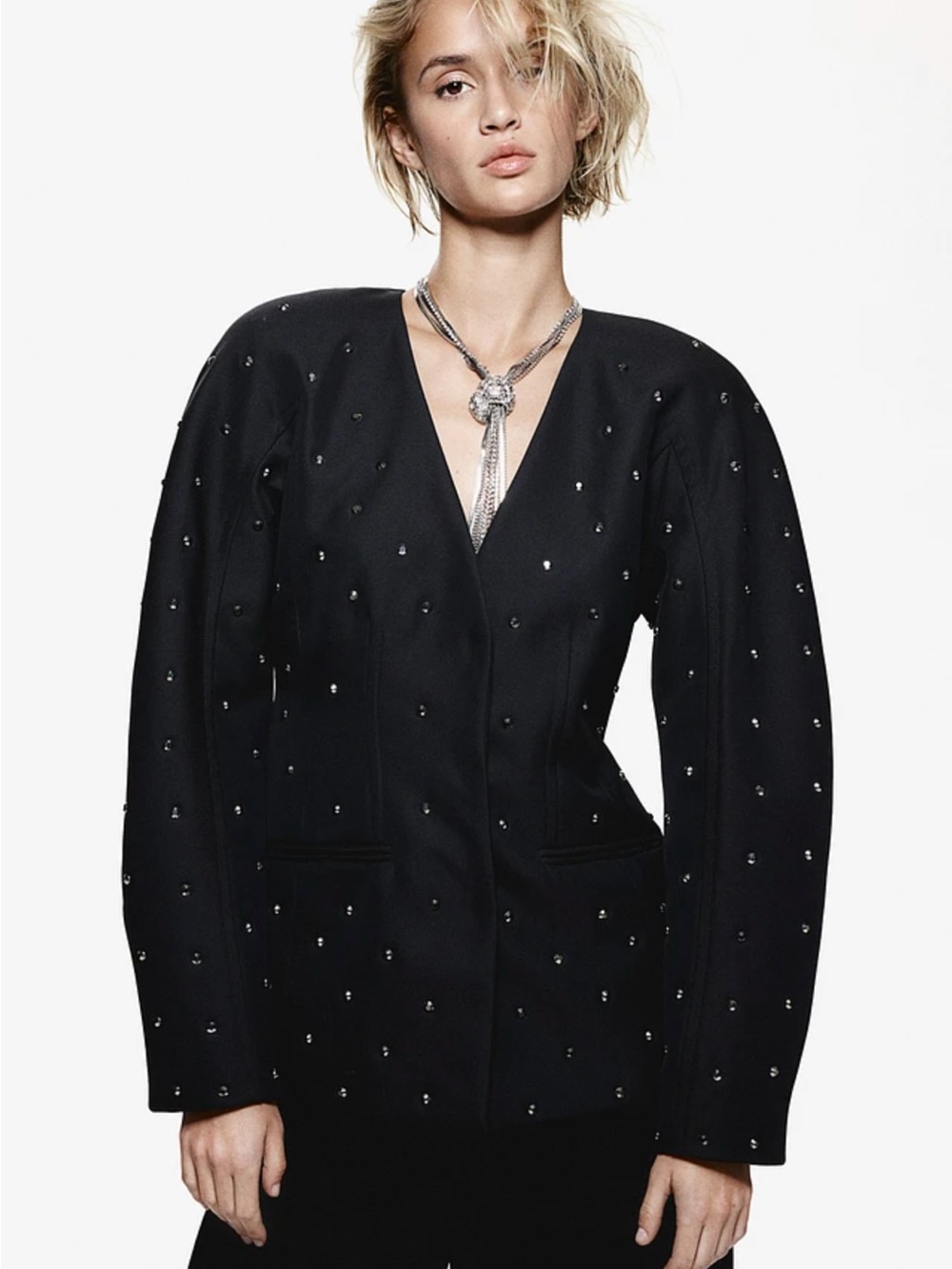 NWT H&M Limited Edition Rhinestone Embellished Black Blazer Jacket